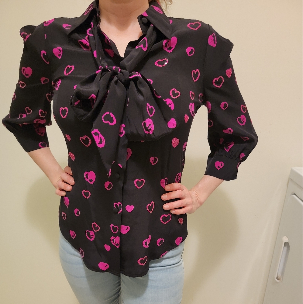Vintage Halston Heritage Silk Hearts Top Size 4